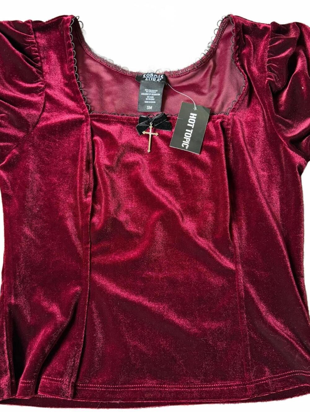 Cosmic Aura Hot Topic Burgundy Velvet Corset Top Size Small NWT Gothic